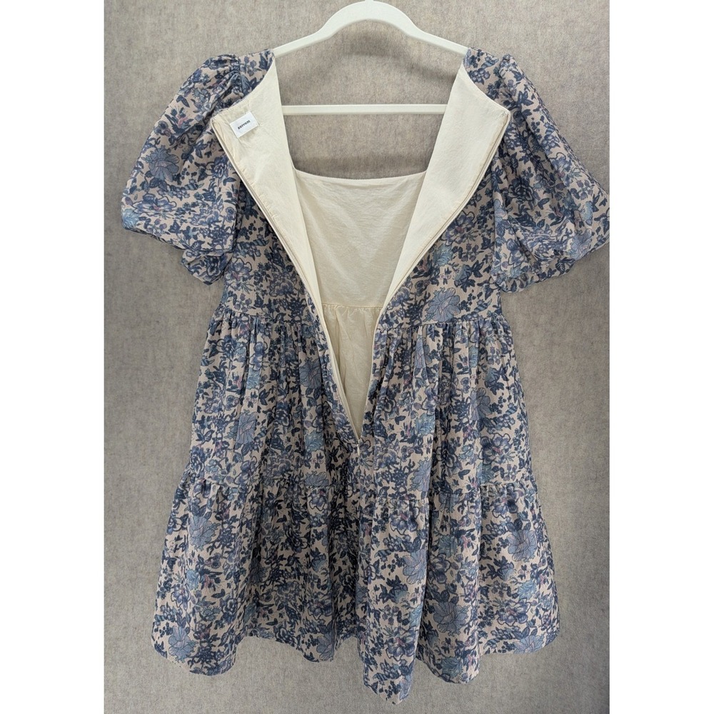 Aureum Blue Floral Puff Sleeve Tiered Mini Dress Square Neck Womens Size M - Picture 5 of 8